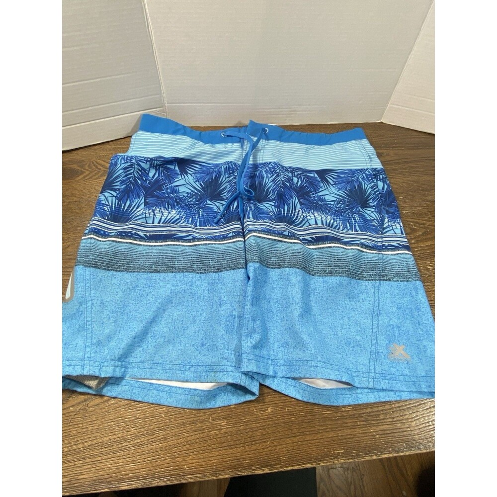 ZeroXposur Men Large Swim Shorts Blue Palm Print UPF 50+ Quick Dry Board T88111S